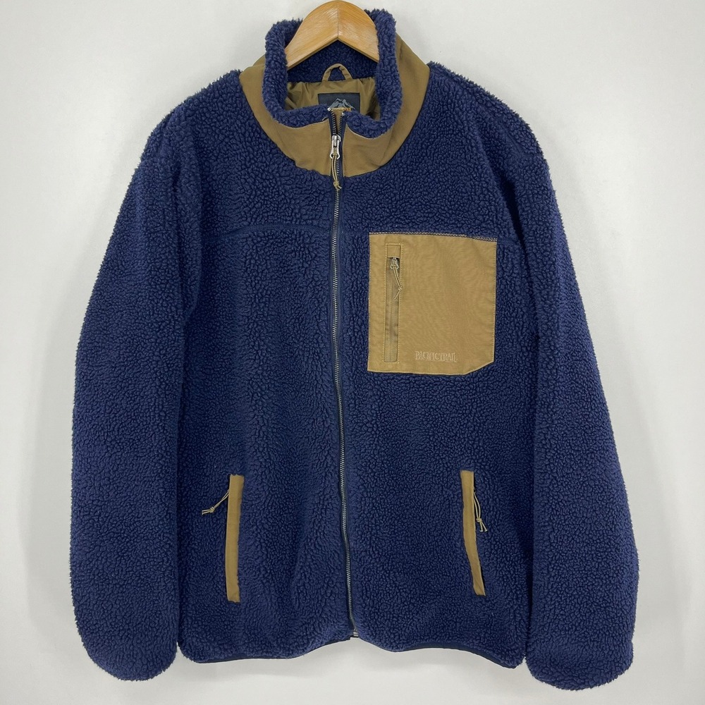 Pacific Trail Mens Sherpa Fleece Jacket Navy Blue Full Zip PMJ8445 Size Large